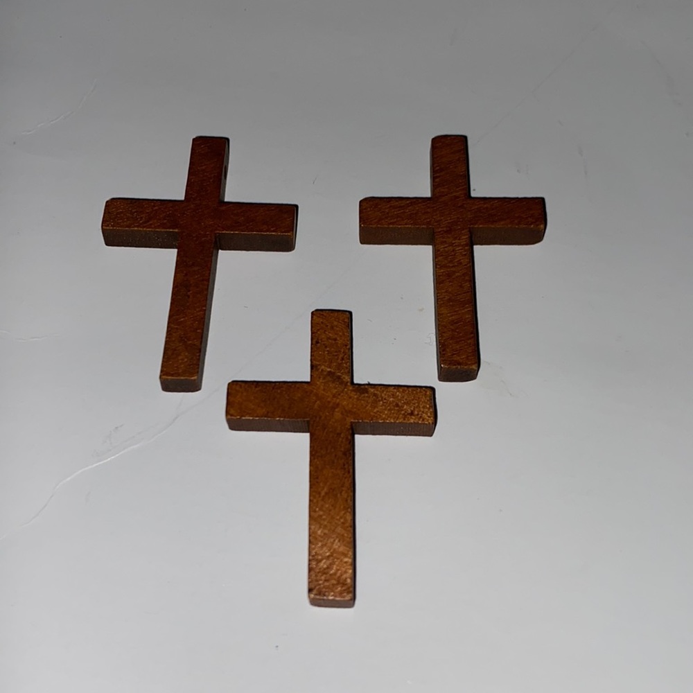 3 Wooden Crosses NWOT Boutique Brown Jesus God Faith across Religion